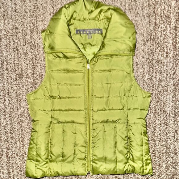 Kenneth Cole Reaction Women's Lime Green Puffer Vest Gilet Full Zip Small - Picture 1 of 7